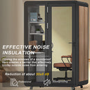 Office Sound Booth with Audio Privacy - Portable Soundproof Booth Includes Black Wood Grain Exterior Design,Movable Room with Light,Fans, USB Port for Study,Singing Room