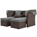 2-Seater Outdoor Daybed Loveseat Sofa Set with Foldable Awning and Cushions