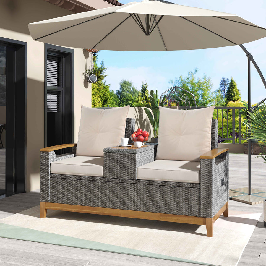 2 Seat Outdoor Adjustable Loveseat with Storage Space