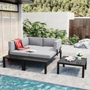 Outdoor 3-piece Sectional Sofa Set with End Table and Gray Cushion