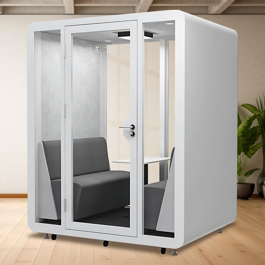 Office Sound Booth with Audio Privacy - Removable Soundproof Booth with White with Arc Border Design,Soundproof Room with Light,Fans, Socket for Study,Telephone Booth