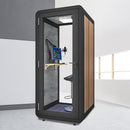 Office Sound Booth with Audio Privacy - Portable Soundproof Booth Includes Black Wood Grain Exterior Design,Movable Room with Light,Fans, USB Port for Study,Singing Room