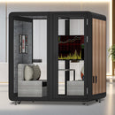 Office Sound Booth with Audio Privacy - Portable Soundproof Booth Includes Black Wood Grain Exterior Design,Movable Room with Light,Fans, USB Port for Study,Singing Room