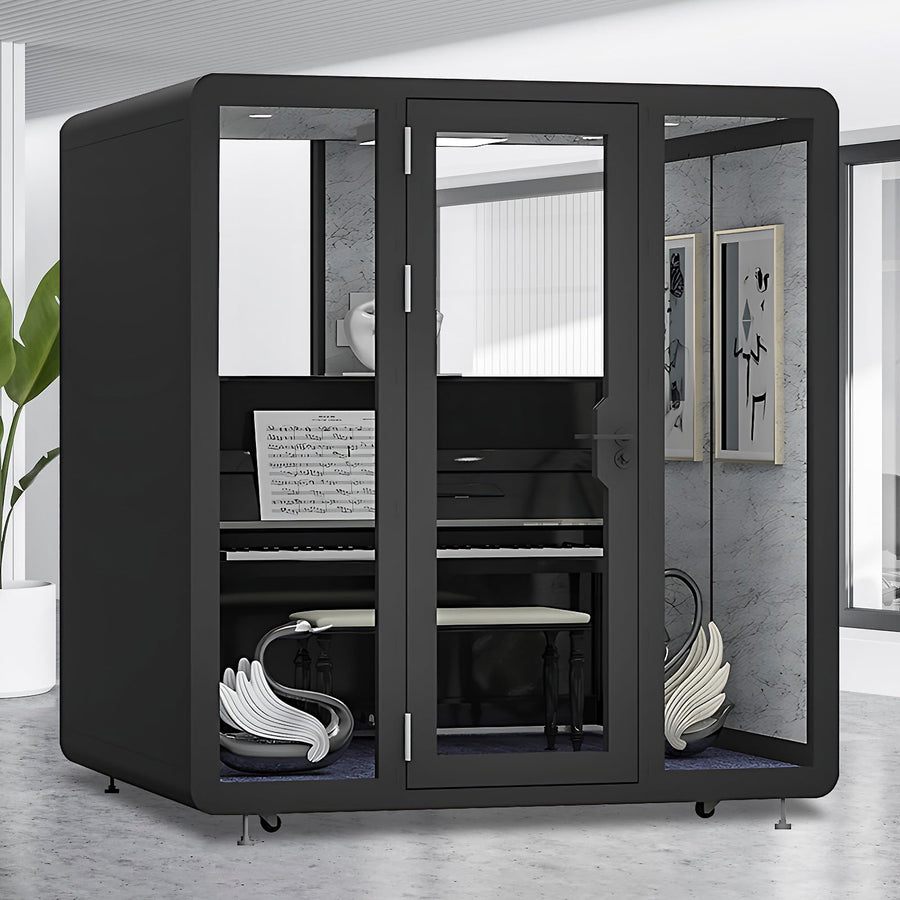 Office Sound Booth with Audio Privacy - Portable Soundproof Booth Includes Black Modern Design,Movable Room with Light,Fans, USB Port for Singing Room, Telephone Booth