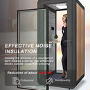Office Sound Booth with Audio Privacy - Portable Soundproof Booth Includes Black Wood Grain Exterior Design,Movable Room with Light,Fans, USB Port for Study,Singing Room