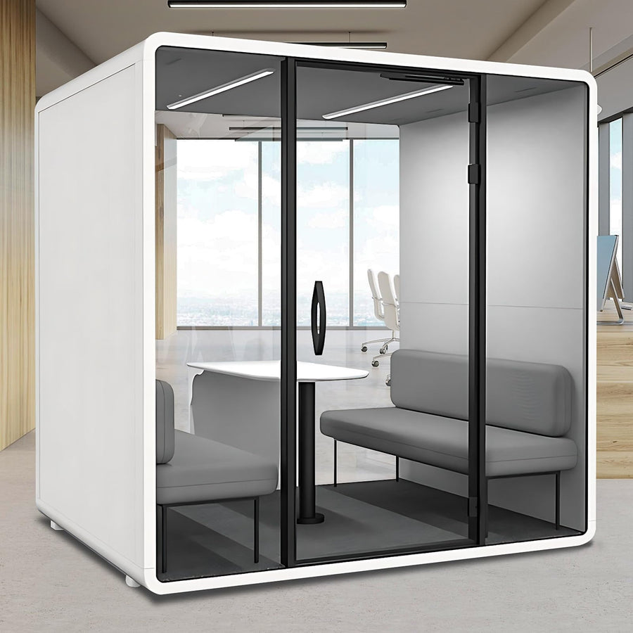 Office Sound Booth with Audio Privacy - Removable Soundproof Booth Includes Magnetic Door Closing Design,Modern Room with Light,Fans,White Tint&Socket for Study