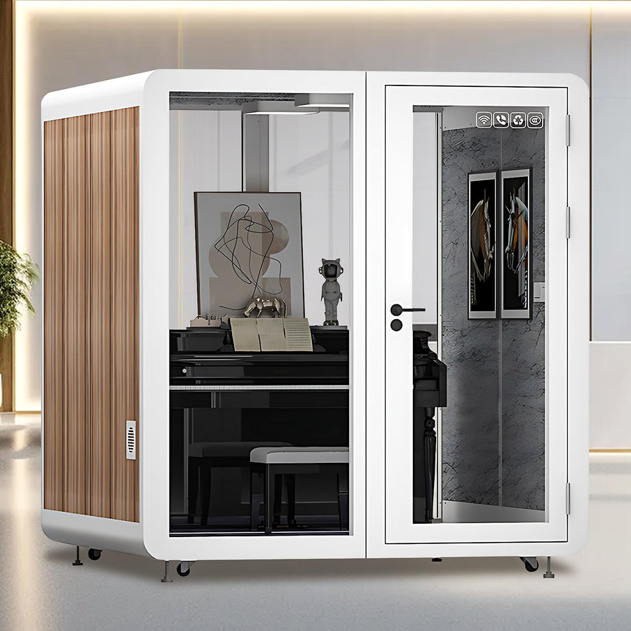 Office Sound Booth with Audio Privacy - Portable Soundproof Booth with White Wood Grain Exterior Design,Movable Room with Light,Fans, USB Port for Study, Telephone Booth(39.37IN)