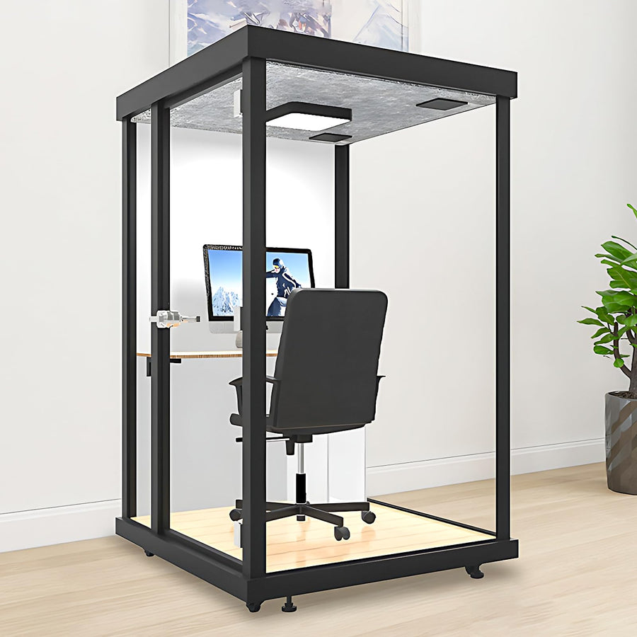 Office Sound Booth with Audio Privacy - Portable Soundproof Booth Includes Three Sided Transparent Design,Movable Room with Light,Fans, USB Port for Singing Room, Reading Pavilion