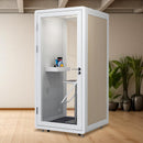 Office Sound Booth with Audio Privacy - Removable Soundproof Booth Includes White with Wood Grain Side Trim,Soundproof Room with Light,Fans, Socket for Singing Room,Telephone Booth