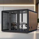 Office Sound Booth with Audio Privacy - Portable Soundproof Booth Includes Black Wood Grain Exterior Design,Movable Room with Light,Fans, USB Port for Study,Singing Room