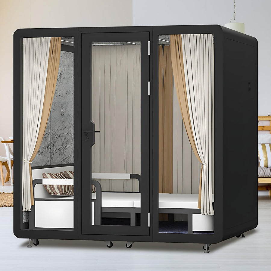 Office Sound Booth with Audio Privacy - Removable Soundproof Booth Includes White Simple Tone,Soundproof Room with Light,Fans, Socket for Sleeping Chamber,Live Broadcast Room