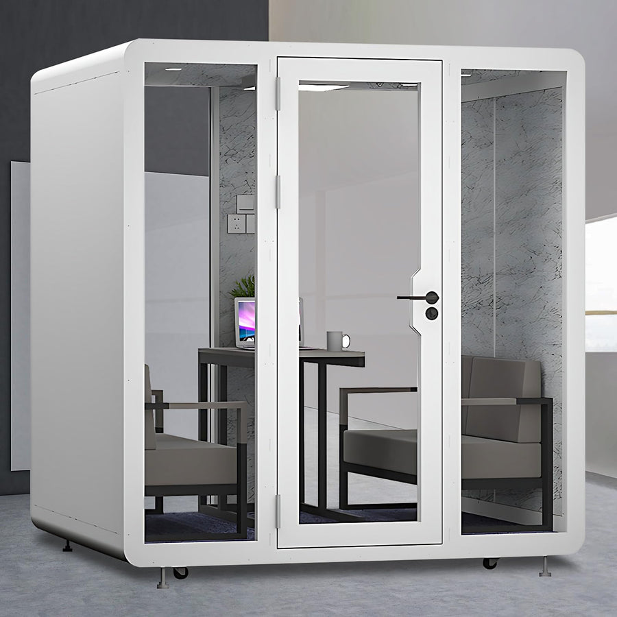 Office Sound Booth with Audio Privacy - Portable Soundproof Booth Includes White Modern Syle,Movable Room with Light,Fans, USB Port for Singing Room, Study