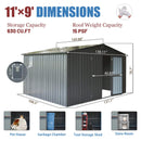 Outdoor Storage Shed 11'x 9' with Galvanized Steel Frame, Windows and Lockable Door