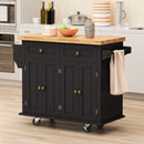 Black Kitchen Island Cart with 4 Door Cabinet, 2 Drawers, Spice Rack, Towel Rack