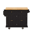 Black Kitchen Island Cart with 4 Door Cabinet, 2 Drawers, Spice Rack, Towel Rack