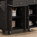 Black Kitchen Island Cart with 4 Door Cabinet, 2 Drawers, Spice Rack, Towel Rack