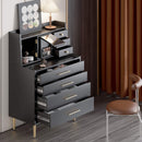 Black Makeup Table with Mirror and 7 Drawers