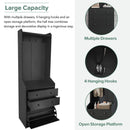 Black Narrow Hall Tree with Flip Drawer and Multi-functional Coat Rack