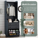 Black Narrow Hall Tree with Flip Drawer and Multi-functional Coat Rack