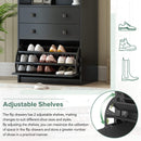 Black Narrow Hall Tree with Flip Drawer and Multi-functional Coat Rack