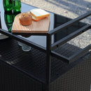 Black Outdoor Rolling Wicker Bar Cart with Glass Top