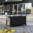 Black Outdoor Rolling Wicker Bar Cart with Glass Top