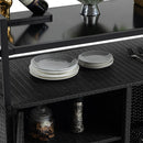 Black Outdoor Rolling Wicker Bar Cart with Glass Top