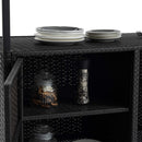 Black Outdoor Rolling Wicker Bar Cart with Glass Top