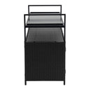 Black Outdoor Rolling Wicker Bar Cart with Glass Top