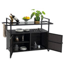 Black Outdoor Rolling Wicker Bar Cart with Glass Top