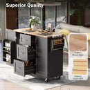 Black Rolling Kitchen Island with Storage and Rubber Wood Top