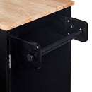 Black Rolling Kitchen Island with Storage and Rubber Wood Top