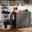 Black Rolling Kitchen Island with Storage and Rubber Wood Top