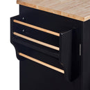 Black Rolling Kitchen Island with Storage and Rubber Wood Top