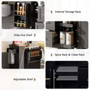 Black Rolling Kitchen Island with Storage and Rubber Wood Top