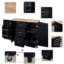 Black Rolling Kitchen Island with Storage and Rubber Wood Top