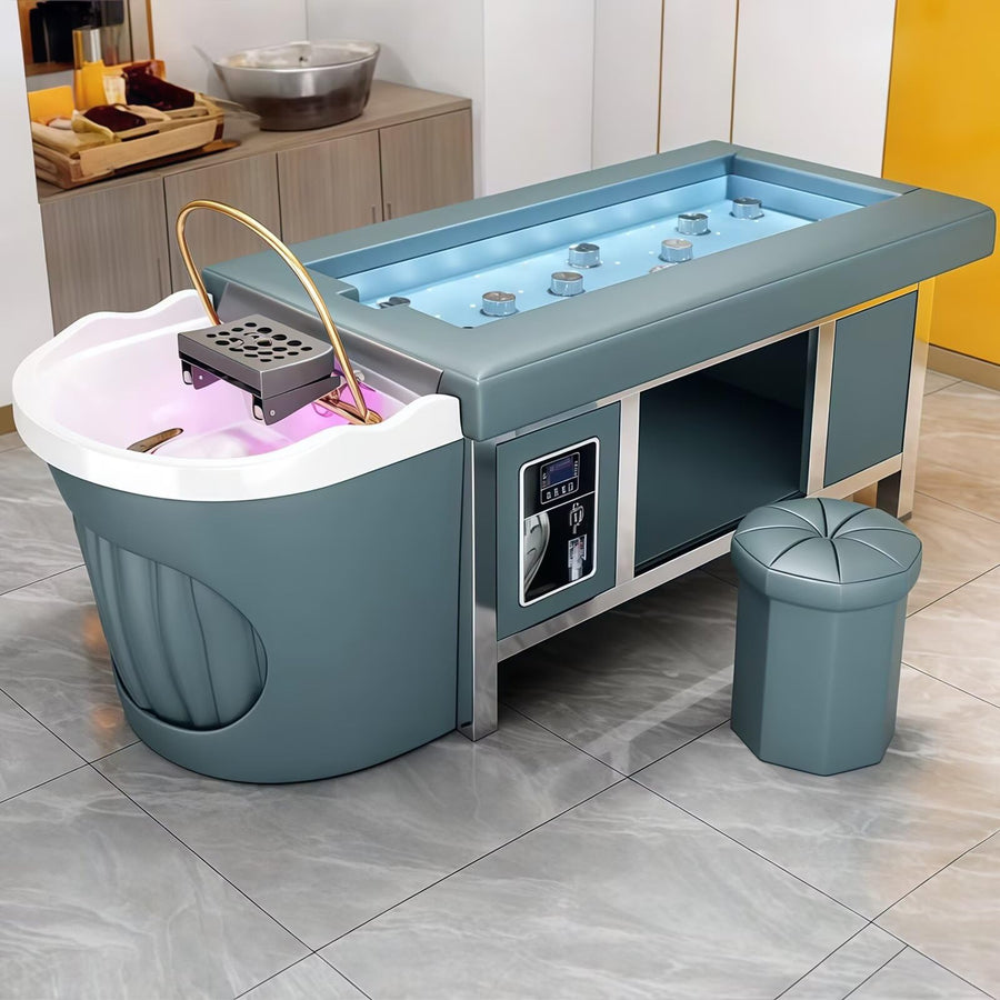79‘’ Wide Head SPA Bed with Muted Teal and Contrasting White Design