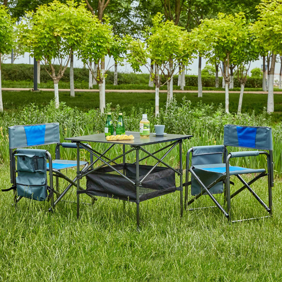 Blue Folding Outdoor Table and Chairs Set for Camping, Picnics, Beach, Backyard, Patio