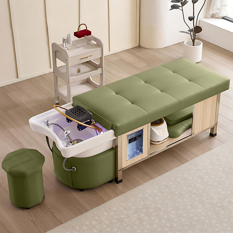 81'' Smart Head Spa Bed with Green and Wood Color Design