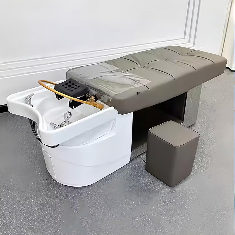 78'' Grey Shampoo Bed with Soft Taupe Leather