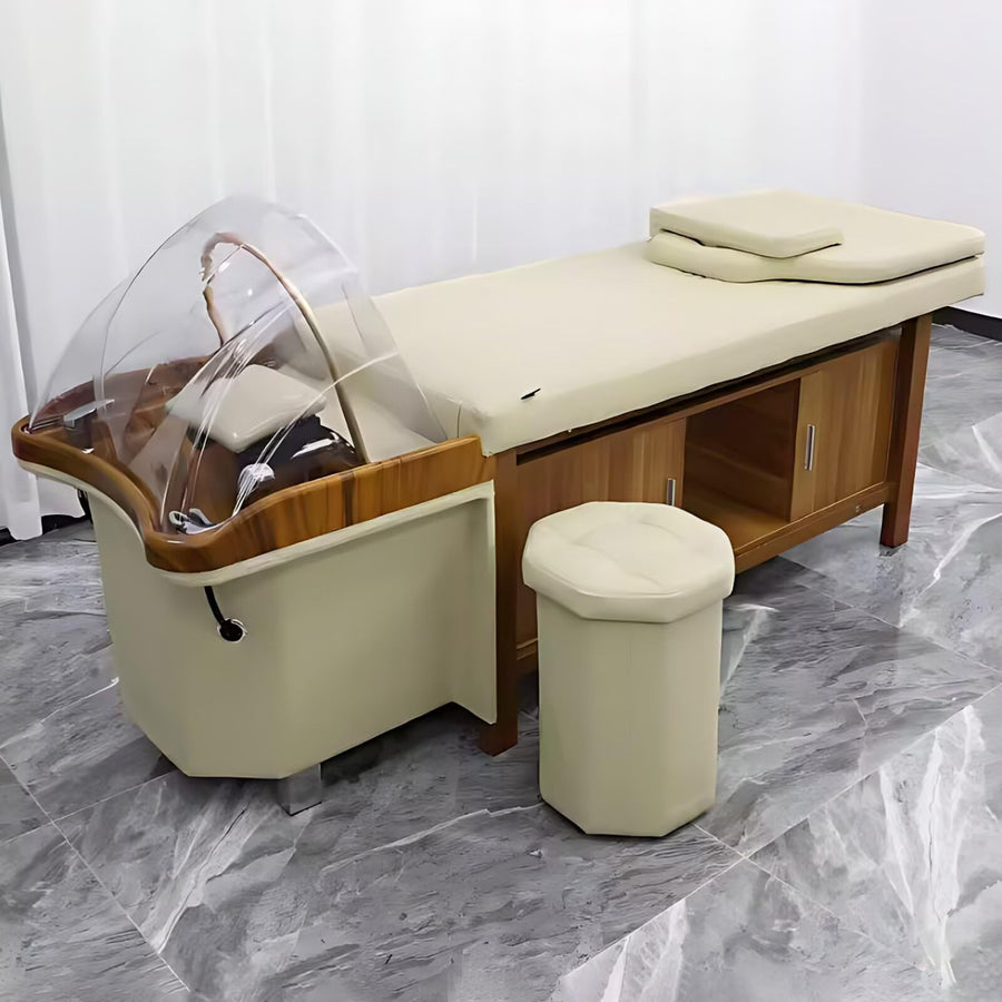 79'' Stylish Head Spa Bed with Khaki Retro Wood Style