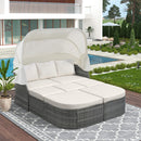 Outdoor Patio Daybed Sunbed Set with Retractable Canopy