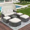 Outdoor Patio Daybed Sunbed Set with Retractable Canopy