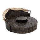 Outdoor Rattan Round Sofa Bed With Canopy and Lift Coffee Table