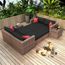 Outdoor Sectional Conversation Sofa Set with Black Cushions and Red Pillows