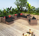 Outdoor Sectional Conversation Sofa Set with Black Cushions and Red Pillows