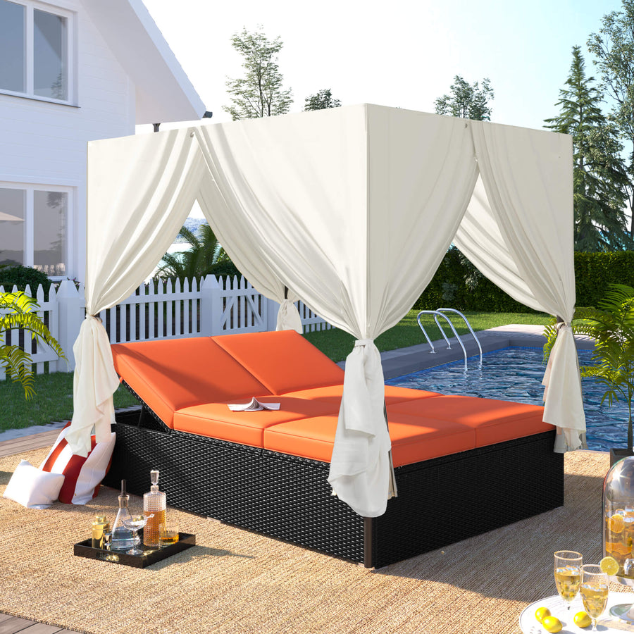 Outdoor Sunbed Daybed with Cushions and Adjustable Seats