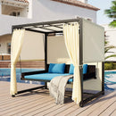 Outdoor Swing Bed Sunbed with Adjustable Curtains and Cushions for 2-3 People