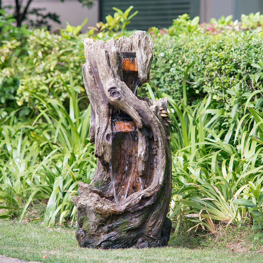 Outdoor Tree Trunk Waterfall Fountain for Garden Lawn Porch Yard