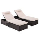 Outdoor Wicker Chaise Lounge Set with 2 Lounge Chair & 4 Cushions & 2 Head Pillows